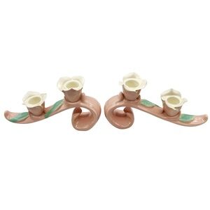 Vintage 50s Candlestick Holder Rose Eclectic Design Cottage Core  Unique Design